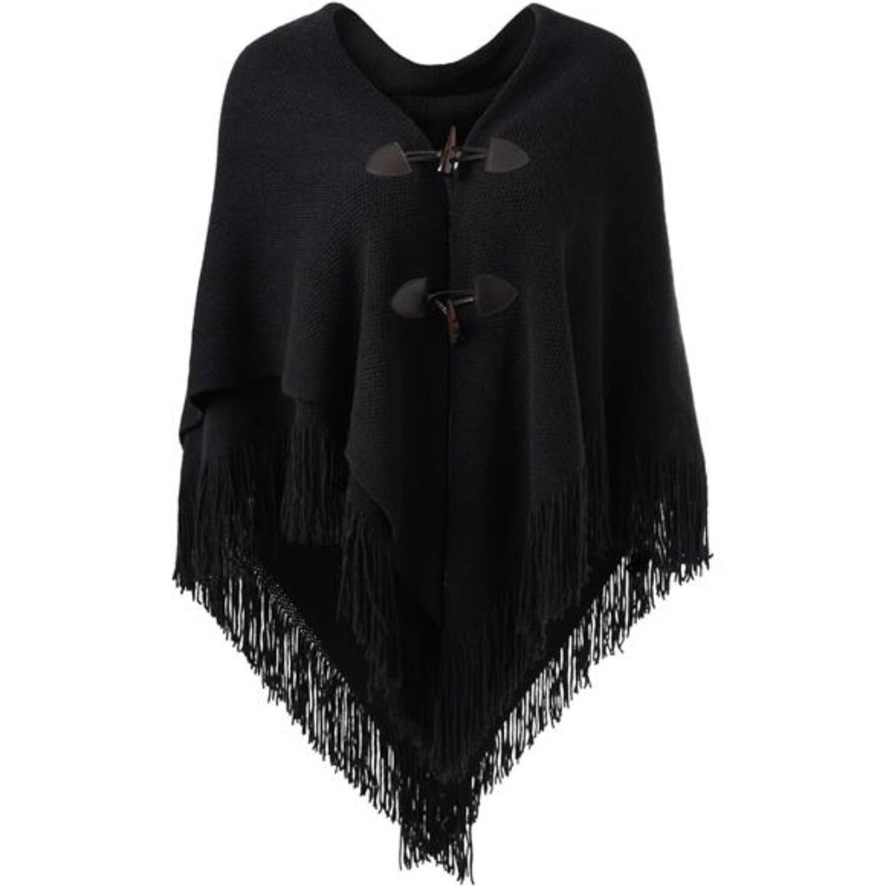 Women’s Loose Fitting Poncho Cape Shawl with Stylish Horn Buttons